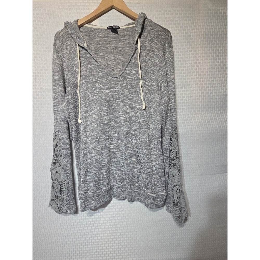 MISS  CHIEVOUS Womens XL Gray Heather Lace Pullover Pockets‎ Hoodie